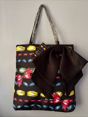Brighton Take A “Beau” Tote Black Floral Bow with Colorful Print